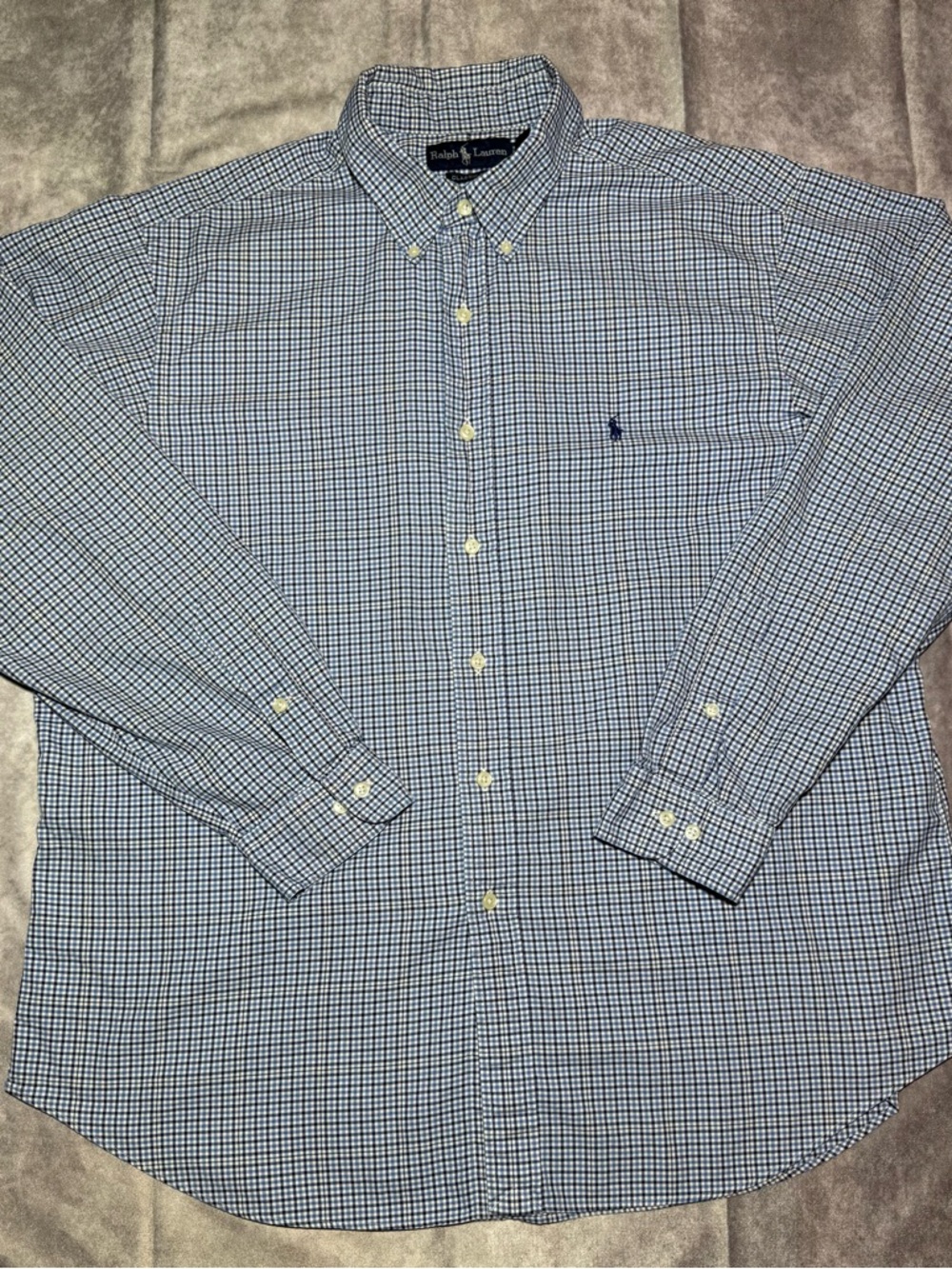 Ralph Lauren Men's Navy and White Mini Check Button-Down Shirt